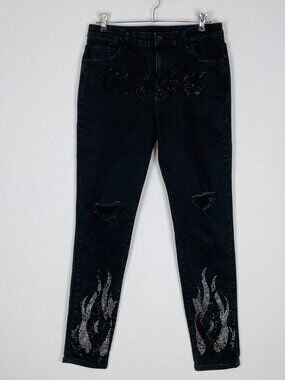 Guapi Overseaz Drip Limited Edition Jeans Sz 32 Flame Rhinestone Distressed